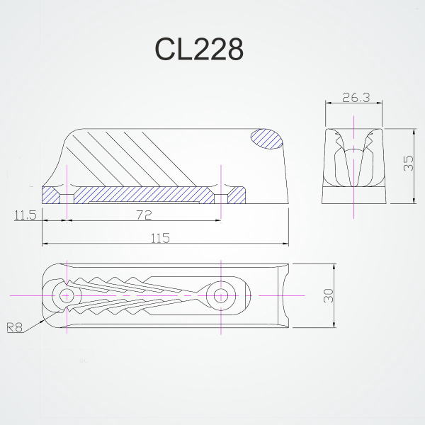 クラムクリート　CL228 Vertical with Integral Fairlead